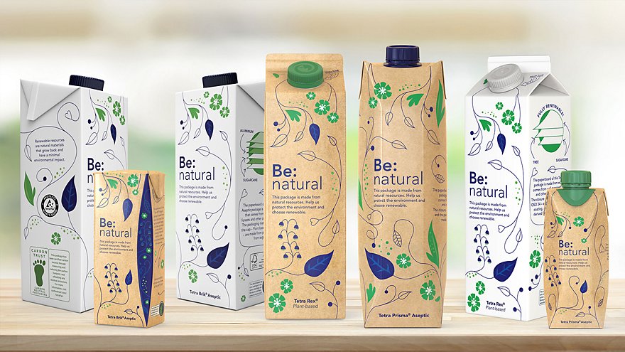 Seven cartons of Tetra Pak packaging with the Carbon Trust label