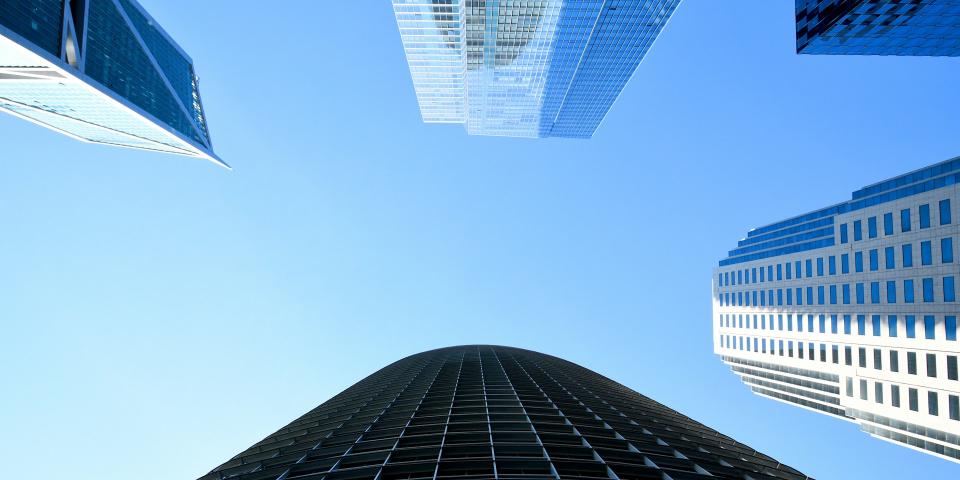 Buildings around a blue skyline