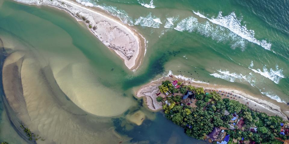 Drone view of beach in Sierra Leone
